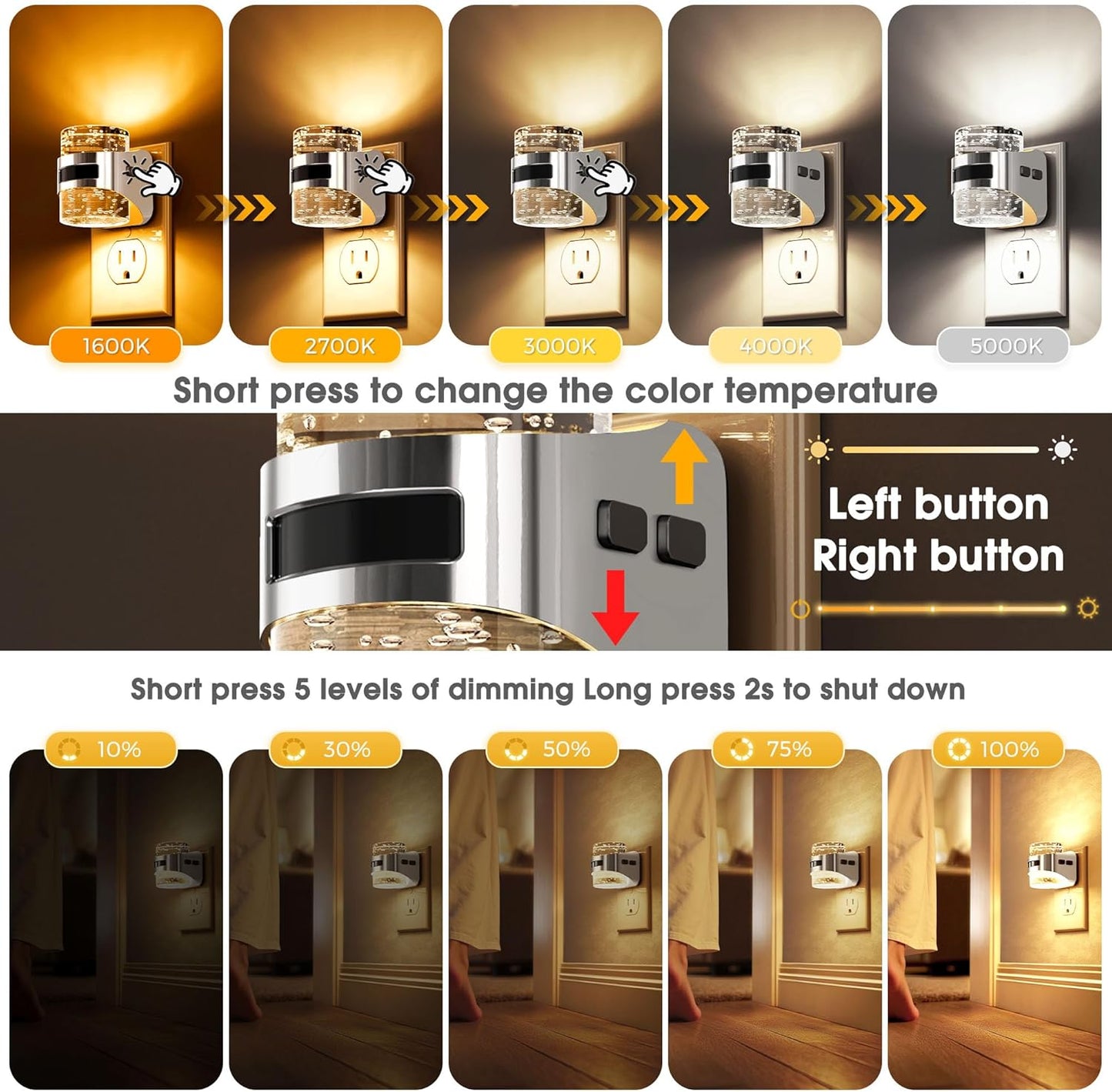 L LOHAS LED Motion Sensor Night Light,Dimmable Night Lights Plug into Wall, 2 Pack Acrylic Nightlight with 0-100 LM Adjustable Brightness, 3000K Plug in Night Light for Bathroom Hallway