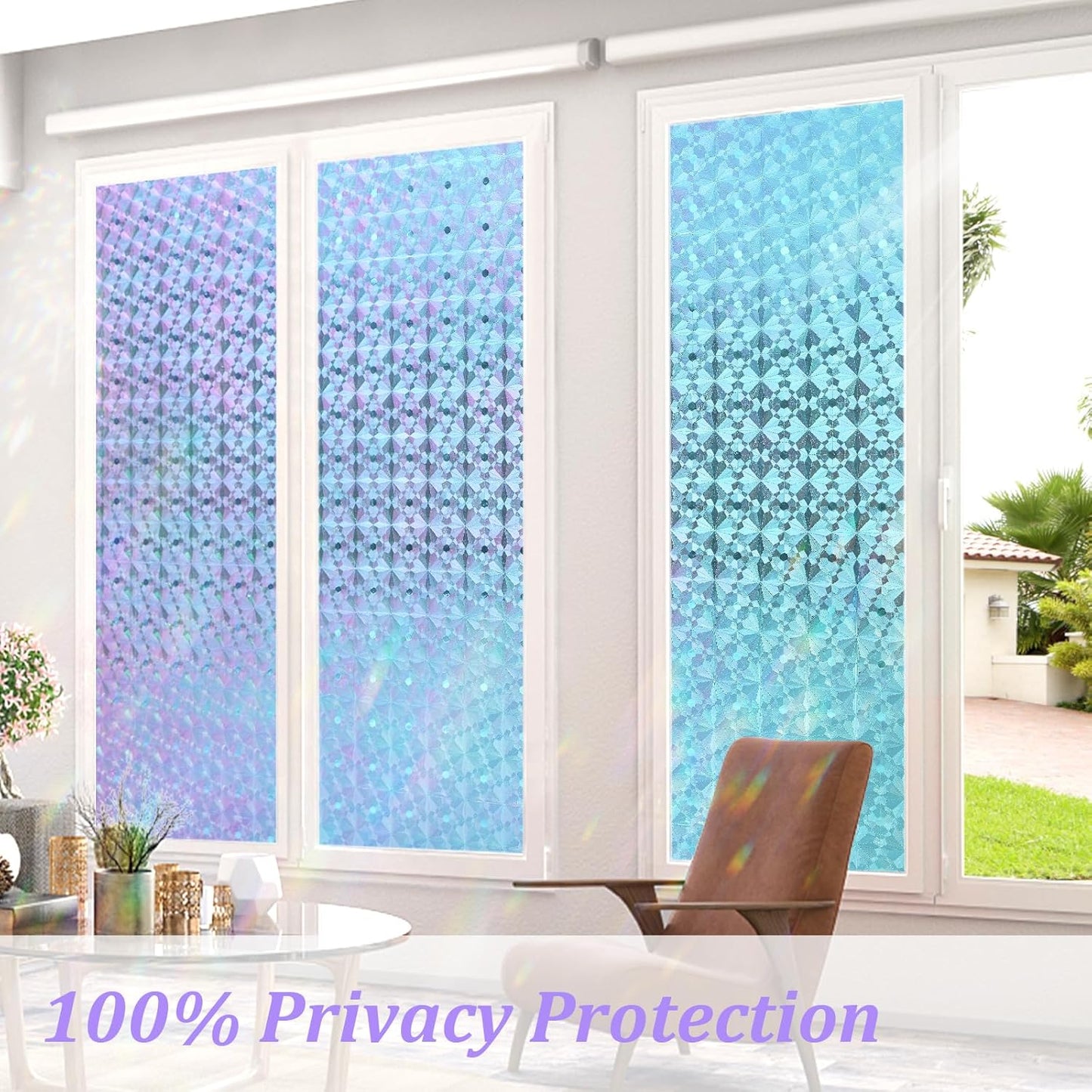 Windimiley 3D Diamond Frosted Window Privacy Film, Static Cling No-Glue Removable Vinyl, UV Blocking Heat Control for Bathroom Bedroom Door, 17.5 x 78.7 inch