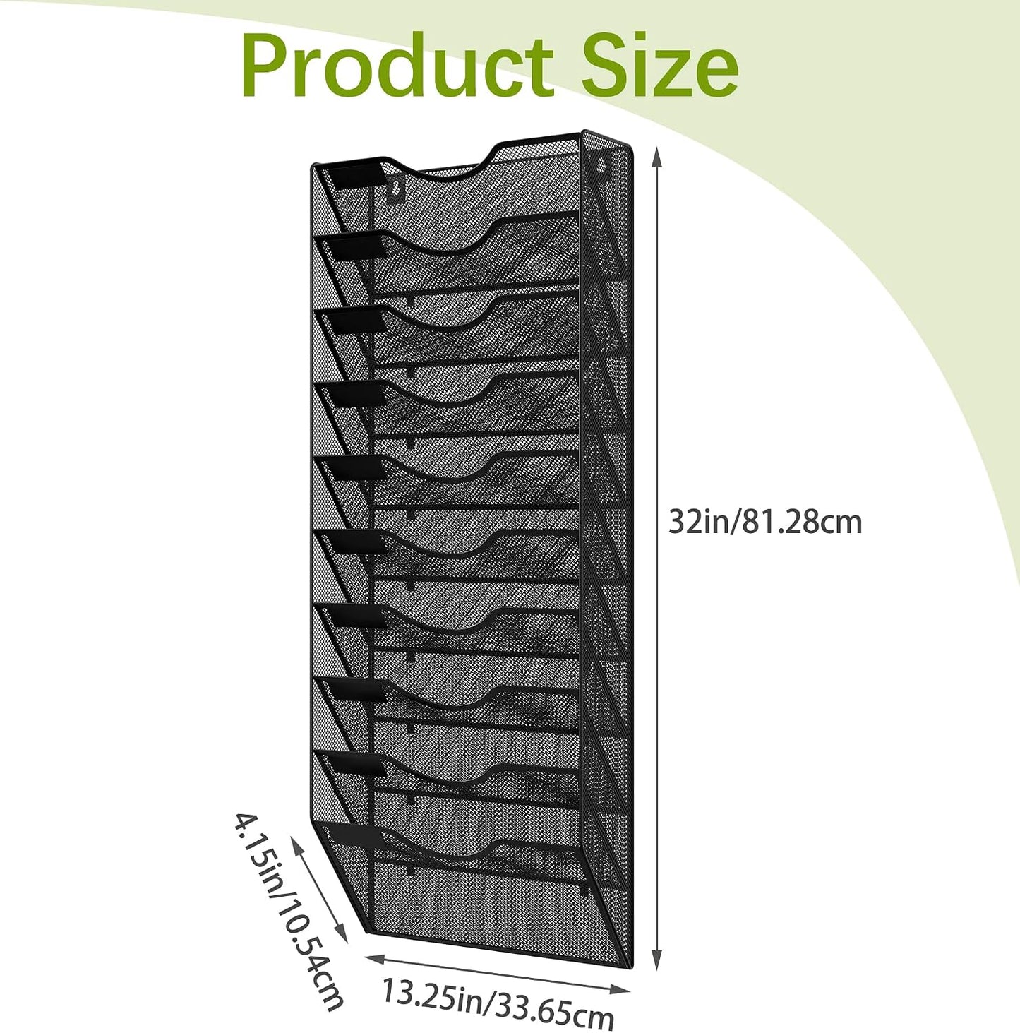 EasyPAG 5 Pocket Mesh Wall File Organizer with Key Hooks, Hanging Paper Folder Holder with Classify Label, Vertical Wall Mount Mail Organizer for Office Home Classroom, Black