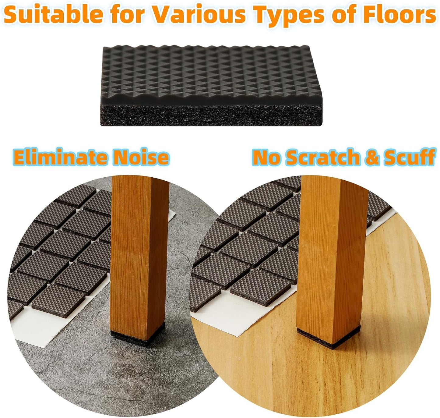 Non Slip Furniture Pads 1/2" x 3" Rubber Strips Self Adhesive Furniture Grippers Chair Leg Pads Rubber Chair Feet Anti Scratches Non Skid Furniture Pad Floor Protectors, 40 Pcs Rectangle