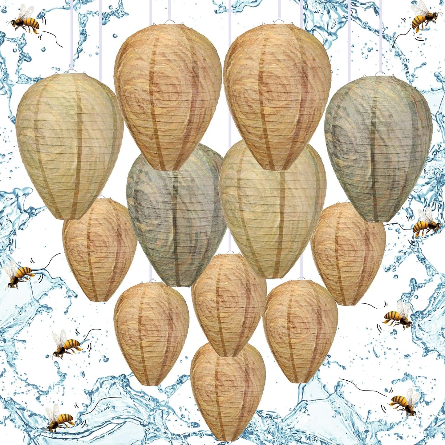 Qualirey 12 Pcs Paper Wasp Nest Hanging Decoy for Tree, Front Back Porch, Back Deck, Outdoor Home Garden, Fake Hornet Nest Waterproof Wasp Trays Repellent