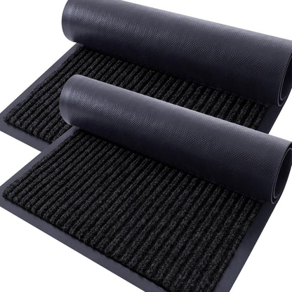 OLANLY Front Door Mat Indoor Outdoor Entrance, 2-Pack 29.5 x 17 Inch, Waterproof Heavy Duty Doormat, Fade Resistant, Low Profile, Easy Clean Patio Porch Welcome Floor Mats for Entry, Grey