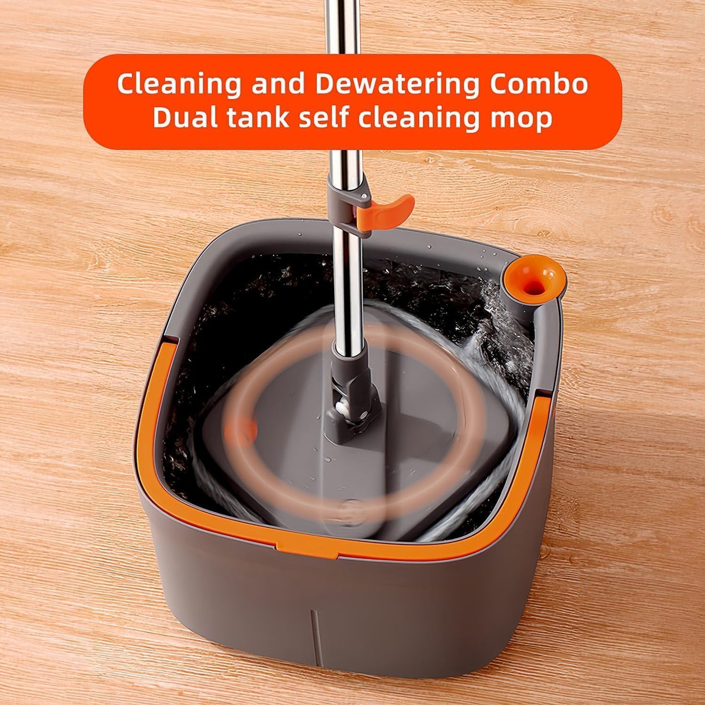 Spin Mop and Bucket Set with 2 Replaceable Microfiber Mop Pads with Self Separation Dirty and Clean Water System, Self Wringing 360° Rotating Square Mop Head for Hardwood Tile Marble Floors