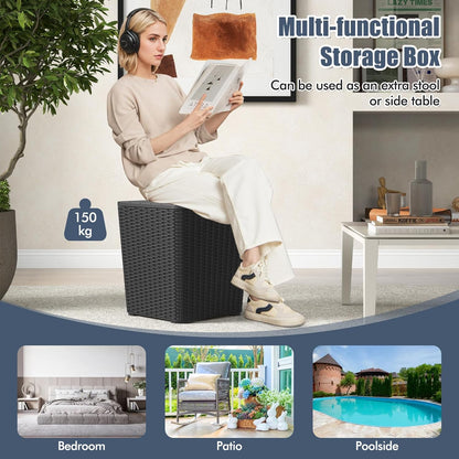 Tangkula 11.5 Gallon Water-proof Deck Box, Outdoor Patio Storage Box w/Removable Lid &, Faux Rattan Storage Container Side Table, All Weather Patio Furniture Extra Seat for Poolside (Brown)
