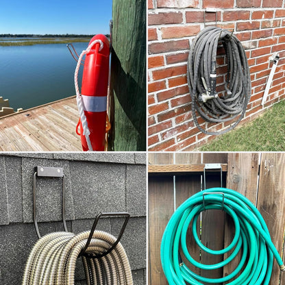 Metal Garden Hose Hanger Wall Mounted Water Hose Holder Hose Reel for Outside Yard (1, Silver)