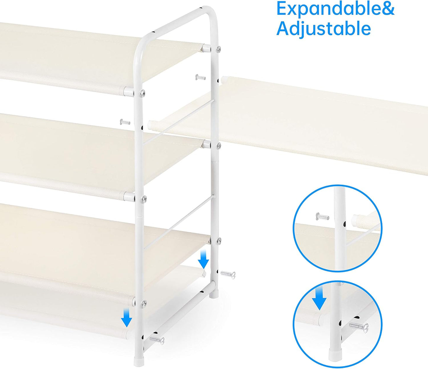 Simple Trending 3-Tier Stackable Shoe Rack, Expandable & Adjustable Shoe Shelf Storage Organizer, Wire Grid, Black