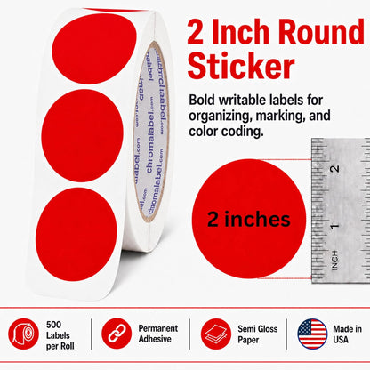ChromaLabel 2 inch Color-Code Dot Labels | 500/Roll (Yellow)