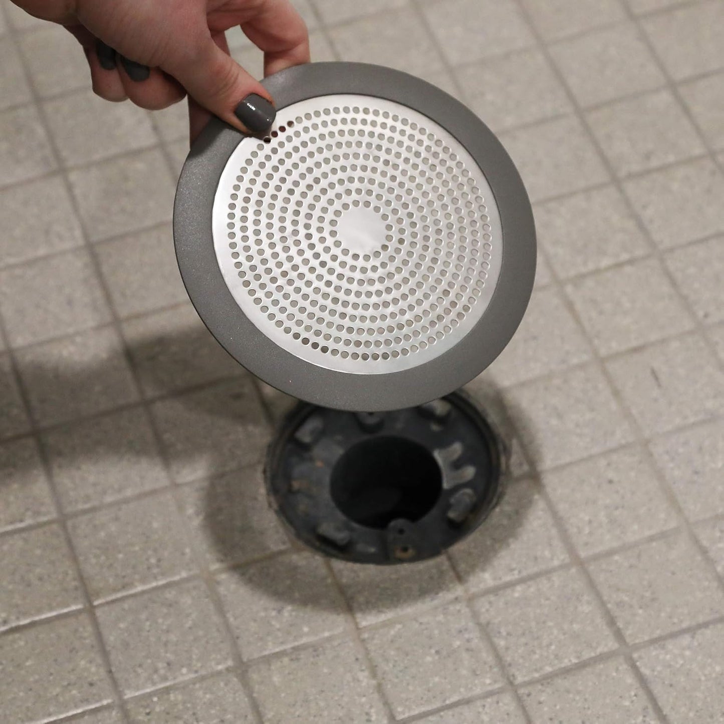 Danco Snap-in Shower Drain Cover with in-Drain Hair Catcher, 4-1/4" Round, White Strainer, (10533)