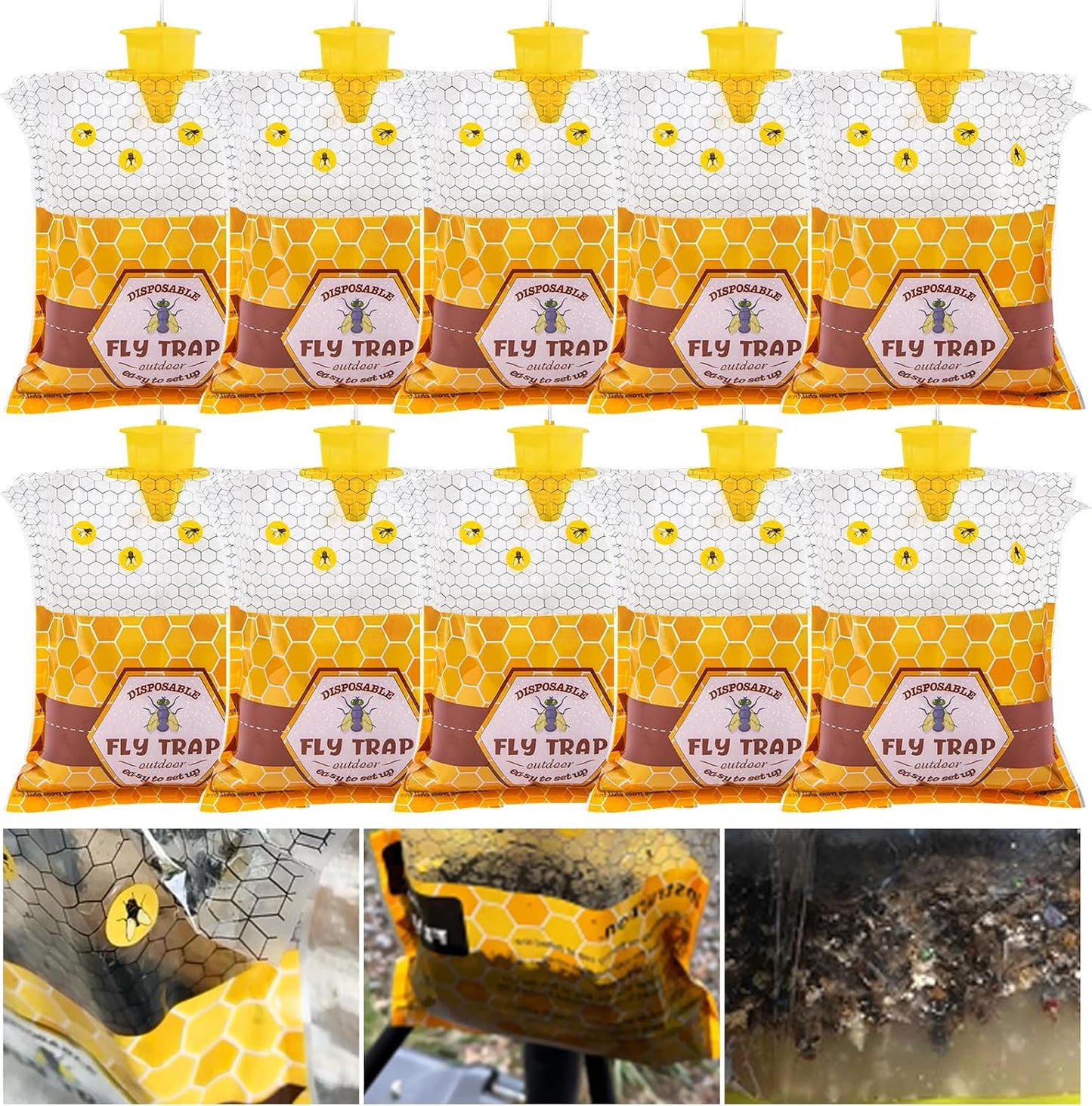 15 Big Fly Traps Outdoor Hanging, Wasp Trap Fly Bags Outdoor Disposable, Fly Bait Hunter Catcher Control Killer Repellent Outdoors, Ranch Fly Trap for Mosquito Bug Carpenter Bee Yellow Jacket