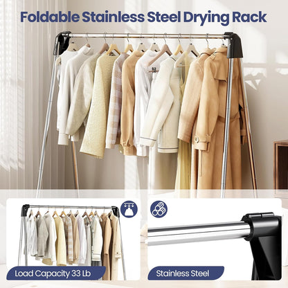 APEXCHASER Clothes Drying Rack Foldable, Stainless Steel Laundry Drying Rack Collapsible, Clothes Hanger for Sweater Baby Clothes Towel for Indoor & Outdoor, Portable Clothes Airer for Travel