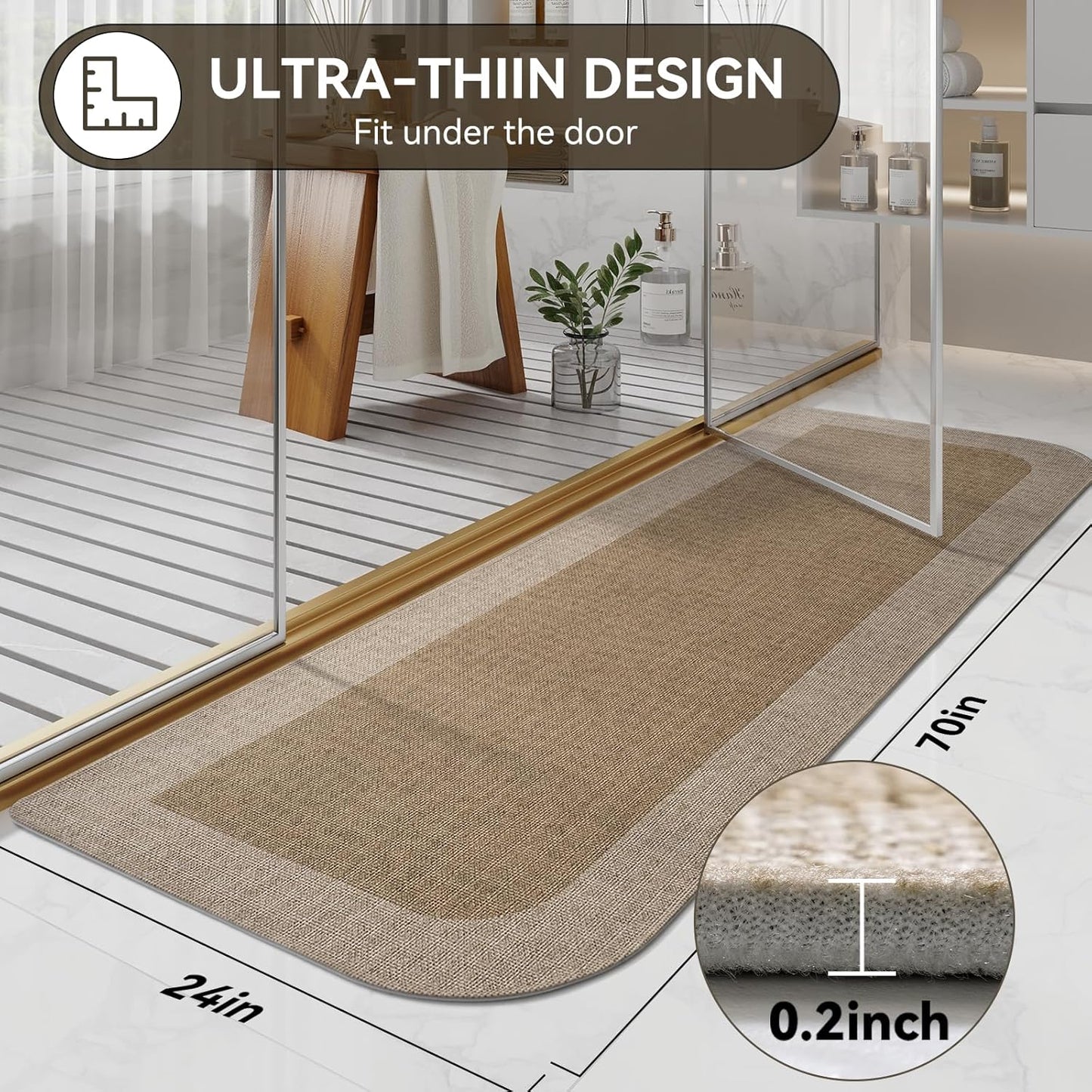 YDKGL Ultra Thin Bathroom Rugs Mat Quick Dry Absorbent Non Slip Bath Mat Bath Mats for Bathtub Mat Bathroom Carpet Fit Under Door Washable Floor Rubber Half Round Bath Rugs Grey 16x24