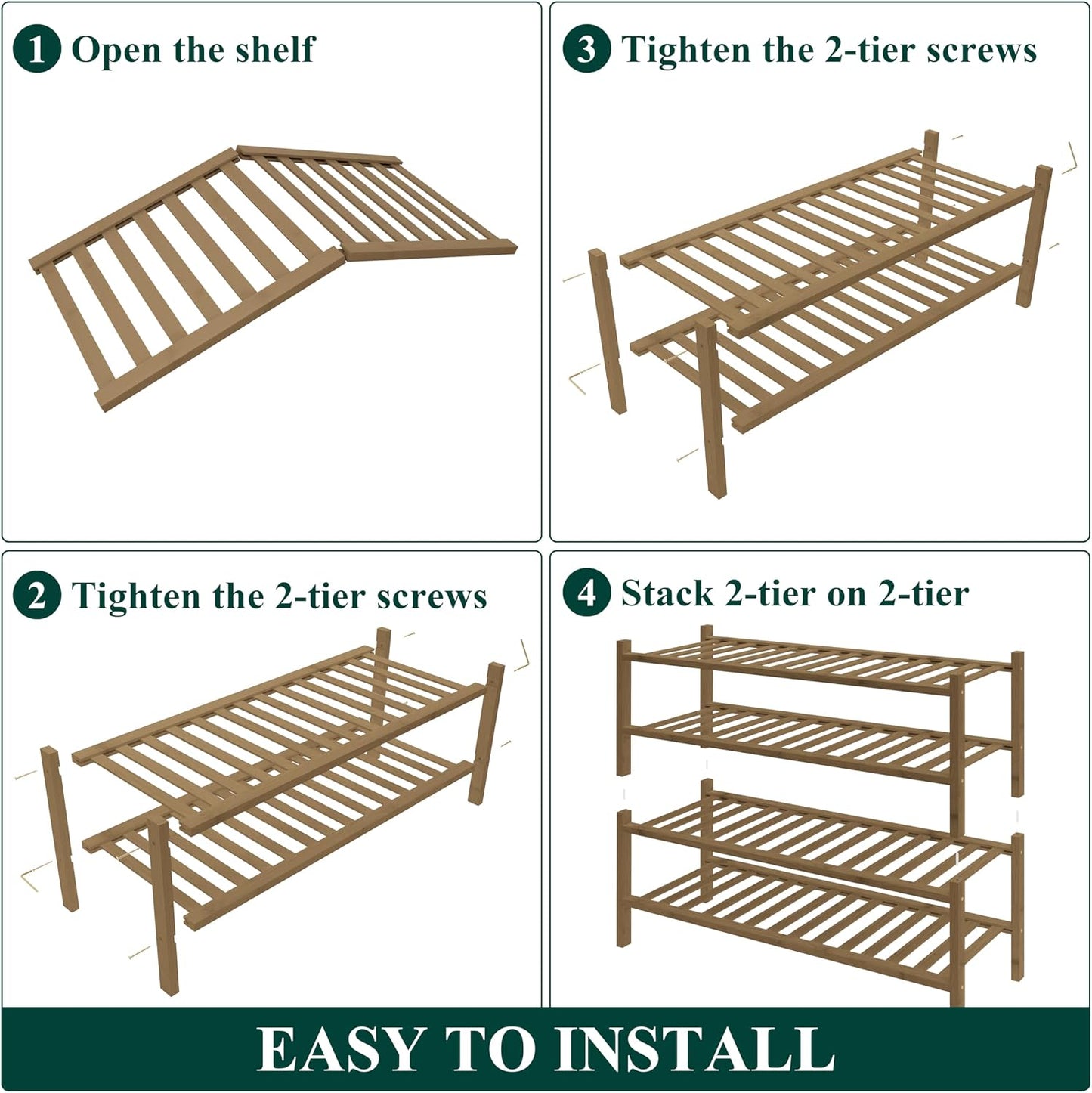 Smiry Bamboo Shoe Rack for Closet, 3 Tier Wooden Shoe Organizer, Stackable Wood Shoe Storage Shelf for Entryway, 14 Vertical Slats, One-piece Heavy-Duty Legs, 26.77"x11.02"x18.31", Natural