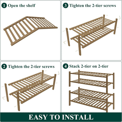 Smiry Bamboo Shoe Rack for Closet, 3 Tier Wooden Shoe Organizer, Stackable Wood Shoe Storage Shelf for Entryway, 14 Vertical Slats, One-piece Heavy-Duty Legs, 26.77"x11.02"x18.31", Natural