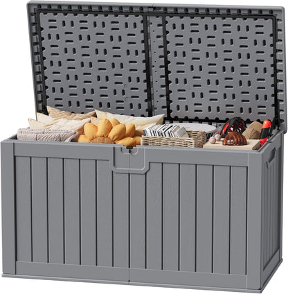 JUMMICO 31 Gallon Resin Deck Box Waterproof Indoor Outdoor Storage Boxes for Patio Furniture Cushions and Garden Tools (Brown)