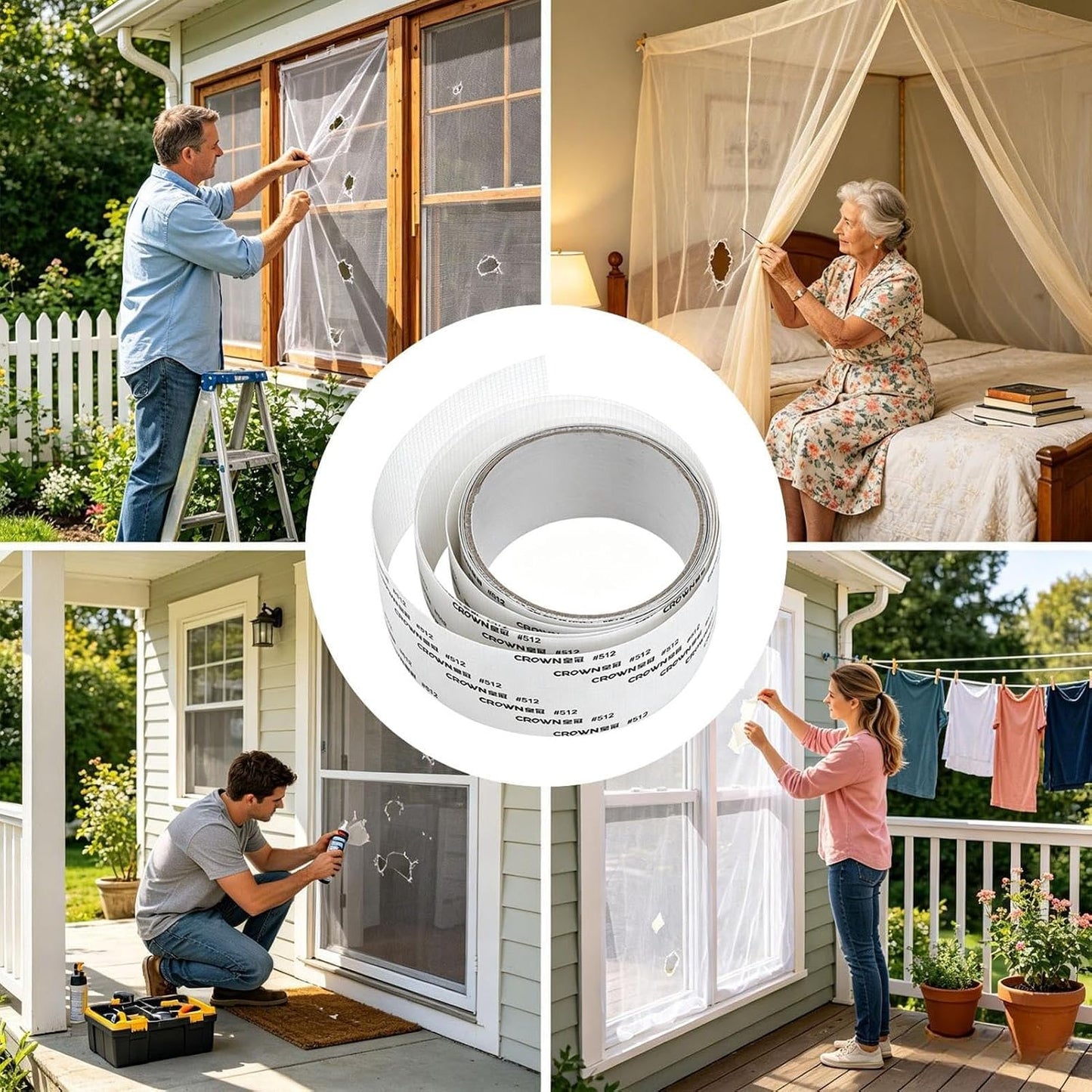 Screen Patch - Window Mesh Tape, Repair Kit with Strong Adhesive, Cuttable Fiberglass Reinforcement, Tent RV Camper Balcony Gazebo Pool Railing Maintenance Accessory Usage