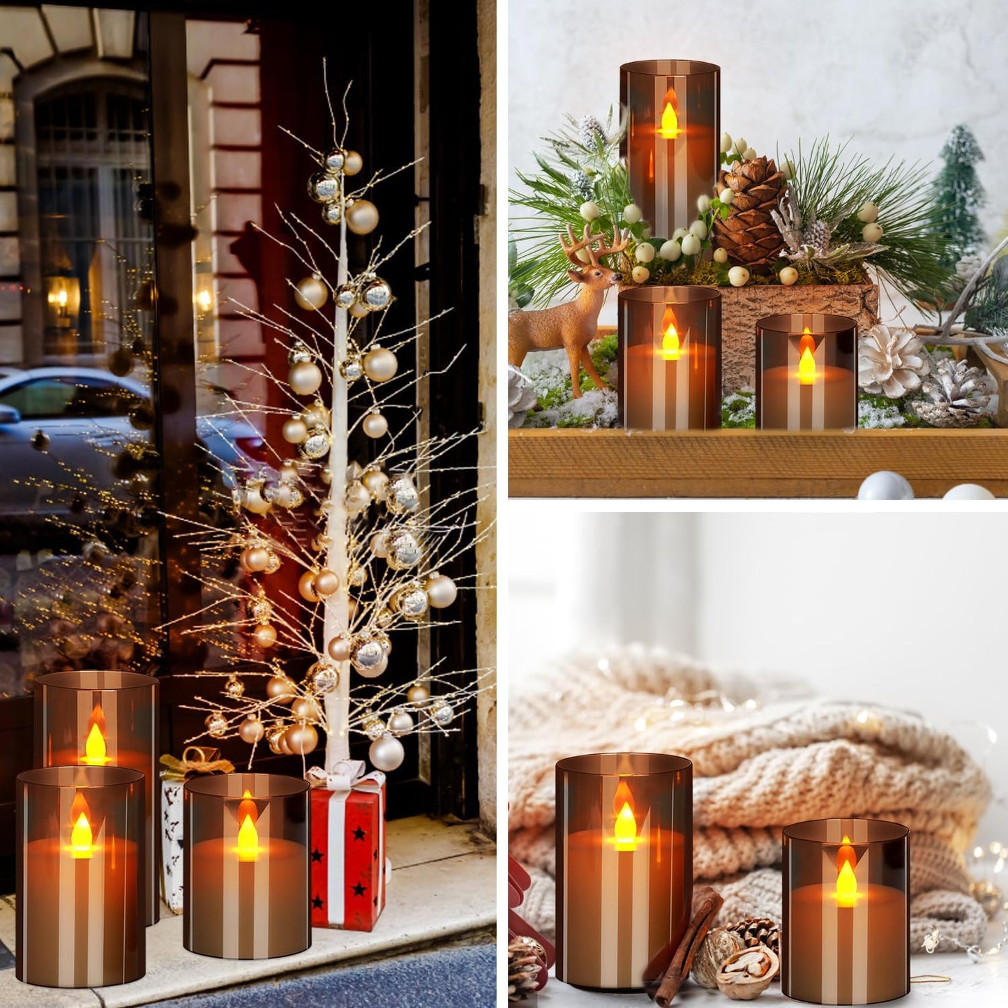 wemarry Flameless Candles 4" 5" 6" Acrylic Glass Pillars 3" Diameter Battery Operated Flickering Candles Include 8-Key Remote with Timer Function 400+ Hours (Amber, Warm Light 3 Pack)