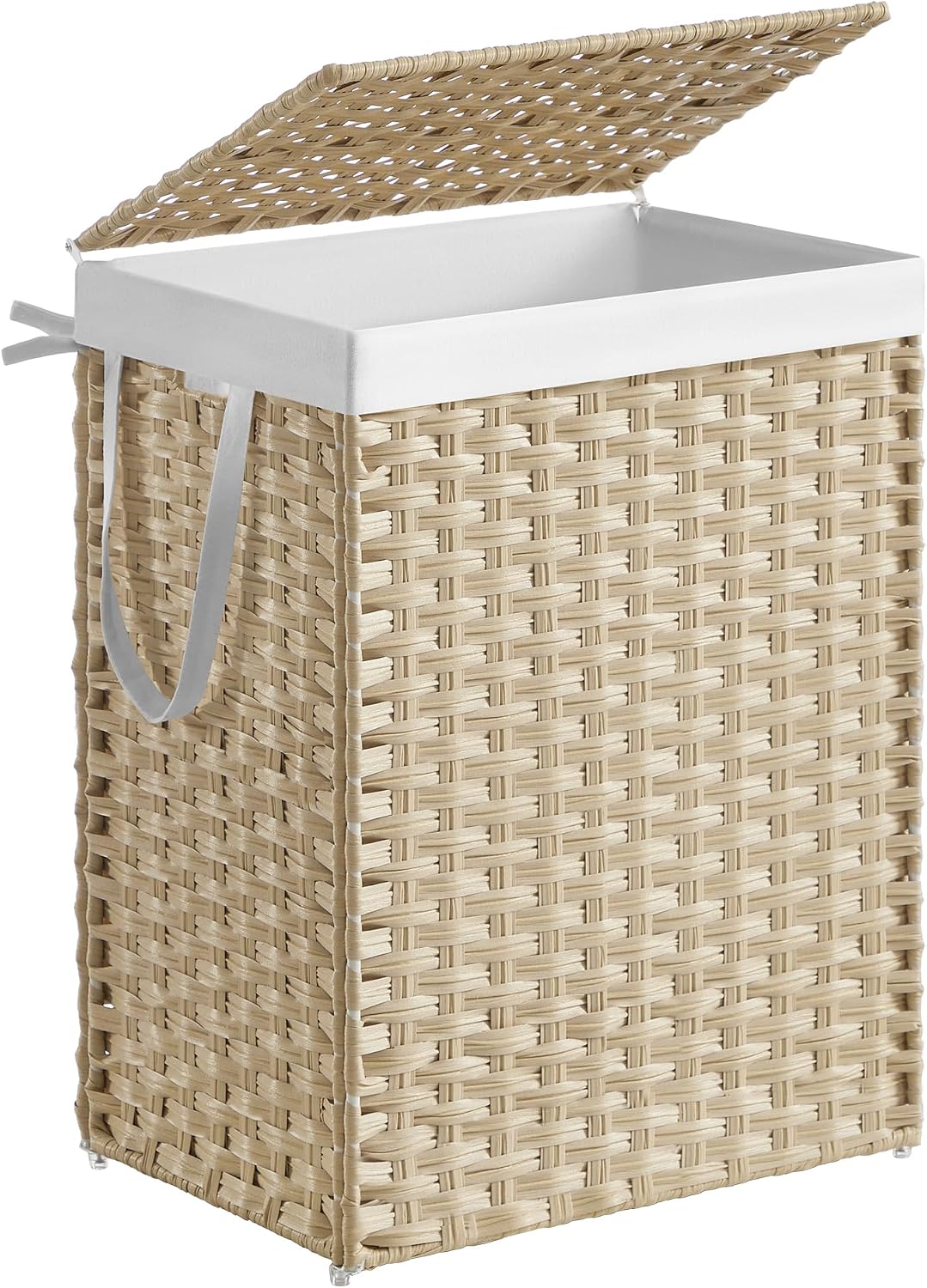 SONGMICS Laundry Hamper with Lid, 23.8 Gallon (90 L) Synthetic Rattan Clothes Laundry Basket with Lid and Handles, Foldable, Removable Liner, Chestnut Brown ULCB051K02