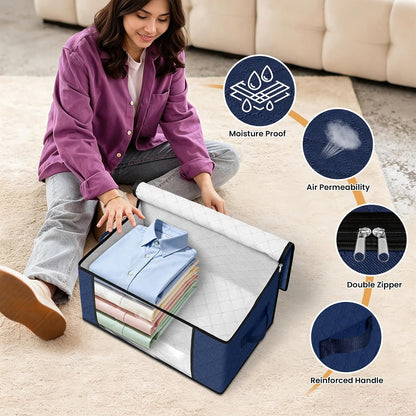 Fab totes 6 Pack Storage Bags for Clothes and Blanket, Foldable Closet Organizers and Storage with Zippers, Clear Window and Handles, Fabric Storage Bins for Sweater, Comforter, Bedding,Linen Sheets