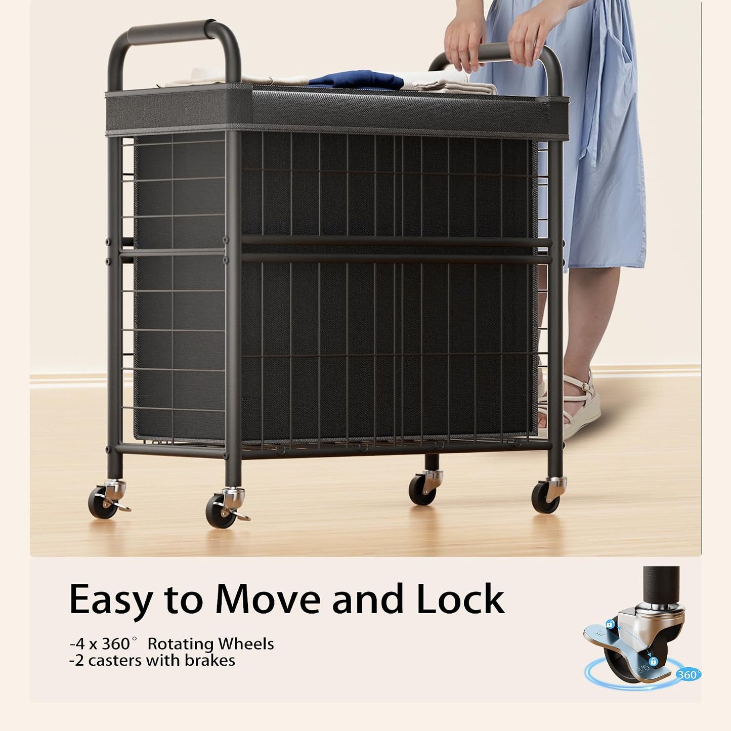 Laundry Hamper 3 Section, 145L Rolling Laundry Sorter Basket with Wheels, 3 Compartment Clothes Organizer Cart, Pull-Out Removable Bags for Laundry Room, Bathroom, Bedroom, White