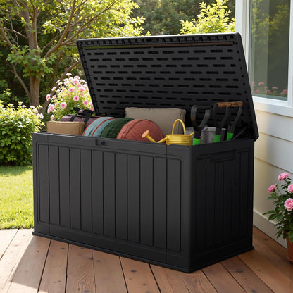 Devoko 30 Gallon Resin Deck Box Waterproof Outdoor Storage Box for Patio Furniture Pool Accessories Indoor Storage for Cushion Garden Tools (30 Gallon, Black)