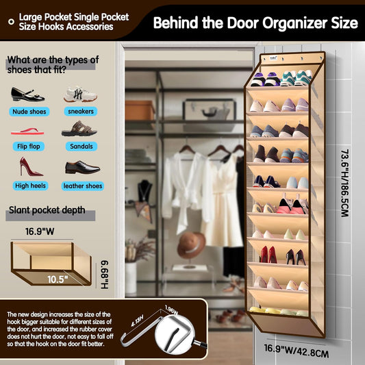 Kotkn 35 Compartment Over The Door Storage - Breathable Mesh Hanging Organizer with Large Pockets, Space Saving Design for Men & Women's Footwear, Closet, Bedroom （White）