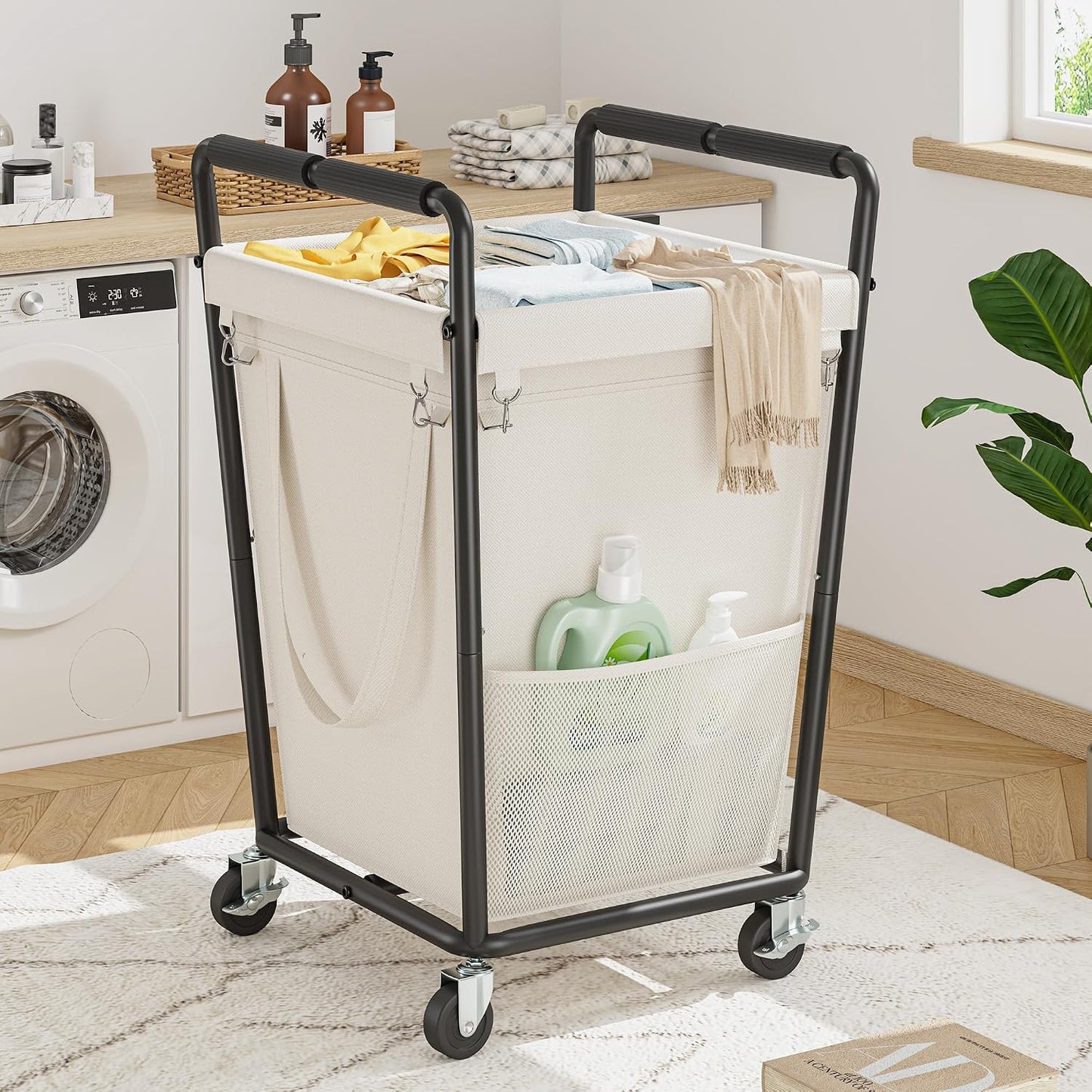 175L Laundry Hamper with Lid 3 Section, Extra Large Laundry Basket with 3 Removable Bags, 46 GAL Laundry Basket Organizer for Bedroom, Laundry Room, Dorm, Grey