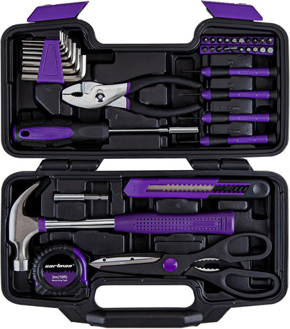 CARTMAN 39-Piece Household Tool Set, Orange Hand Kit With Storage Case | Complete assortment for home repairs, DIY projects, furniture setup, crafting, and daily household fixes in toolbox.
