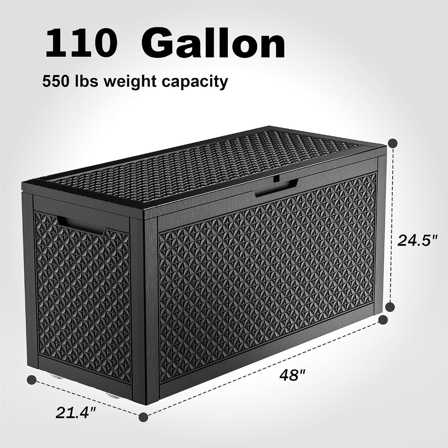 PatioZen 100 Gallon Resin Deck Box, Lockable Patio Outdoor Storage Box for Furniture, Garden Tools and Tools Storage, Waterproof Outside Storage Boxes - Black