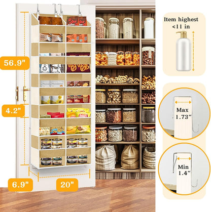 Over The Door Organizer, 5-Tier Extra Large Behind Door Storage with 10 Big Front & 10 Mesh Pockets, 80lb Capacity, Hanging Storage Organizer with Clear Window Kids Toys, Shoes, Diapers, Light Grey