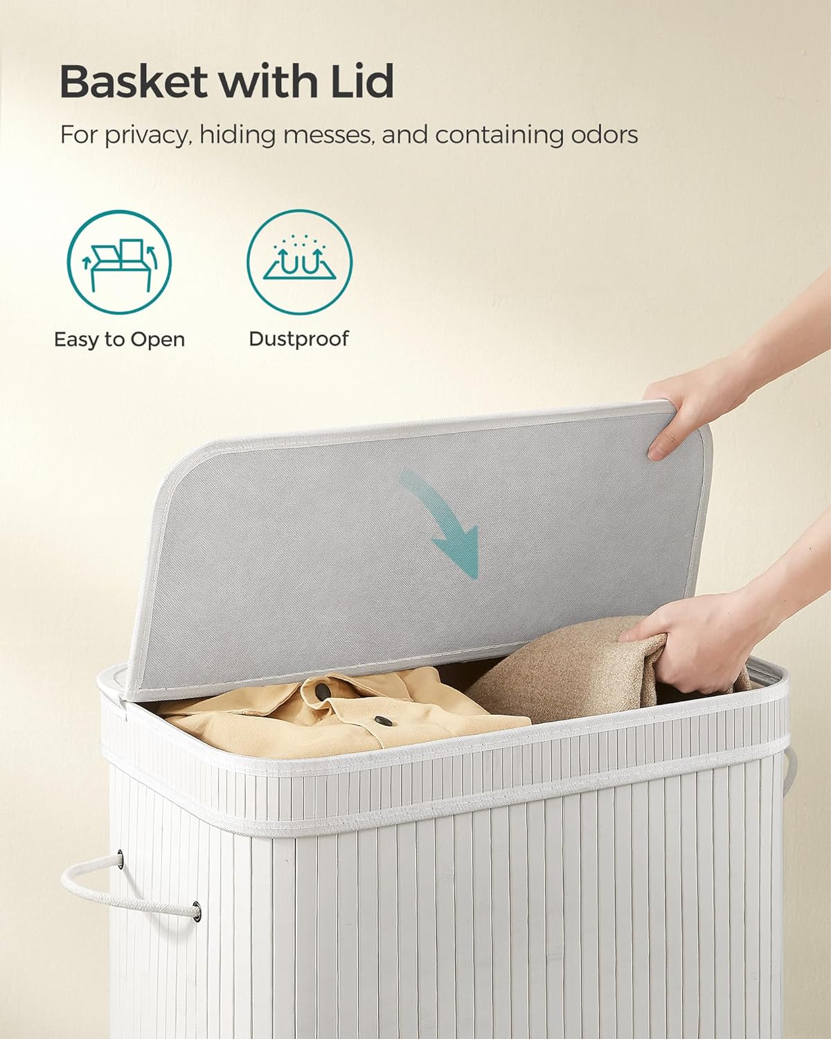 SONGMICS Laundry Hamper with Lid, Bamboo Launry Basket with Handles, Foldable Storage Basket for Laundry Room, Bedroom, 100L, Brown ULCB063K02