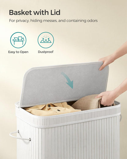 SONGMICS Laundry Hamper with Lid, Bamboo Launry Basket with Handles, Foldable Storage Basket for Laundry Room, Bedroom, 100L, Brown ULCB063K02