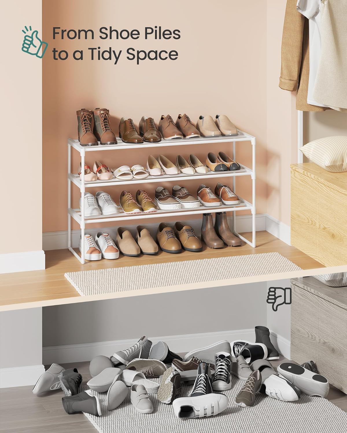 SONGMICS Shoe Rack, 6-Tier Shoe Organizer, Metal Storage Shelf, Upright or Upside Down, for 24-30 Pairs, Stackable, for Entryway, 11.8 x 36.2 x 42.7 Inches, Black ULSA306BH01