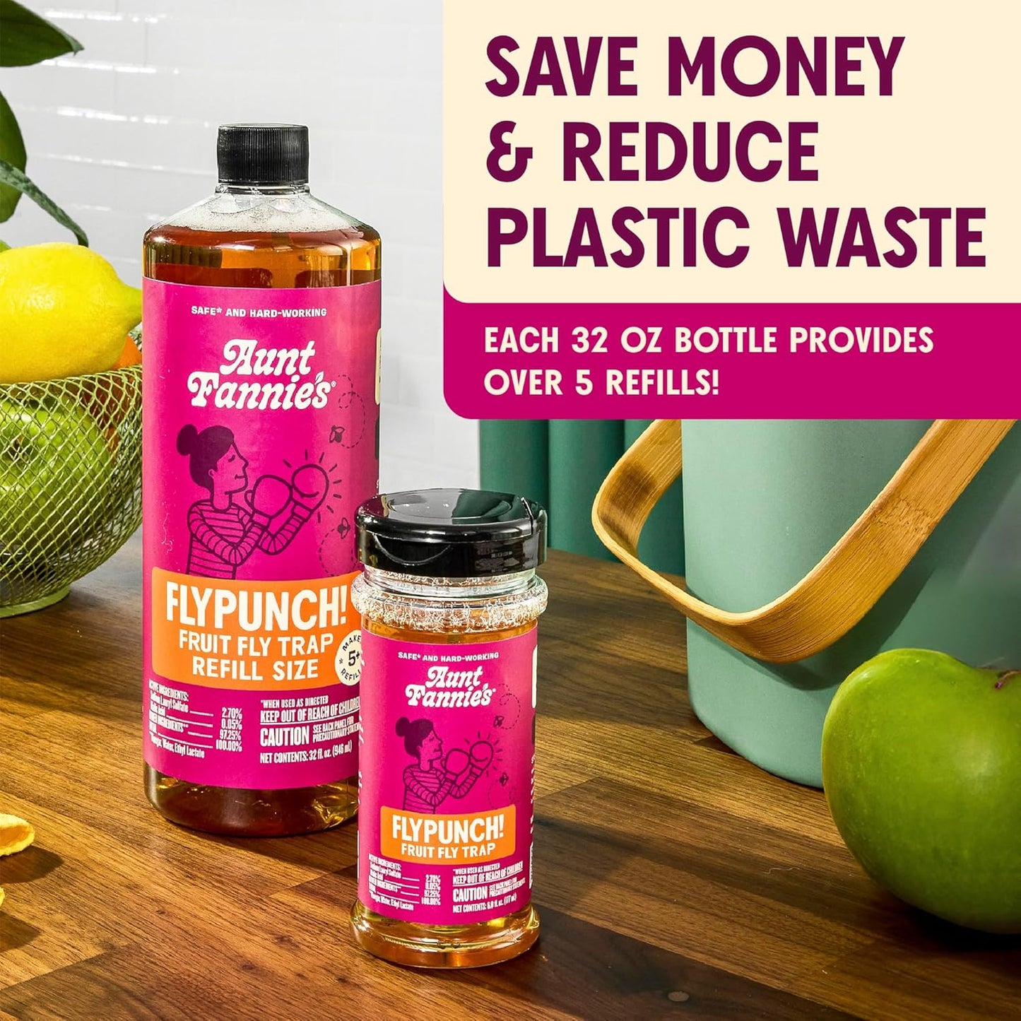 Aunt Fannie's FlyPunch Fruit Fly Trap for Indoor and Kitchen Use, Ready to Use, Made with Plant Based Ingredients, Safe Near Food, Each Bottle Lasts Up to 30 Days, Pack of 1
