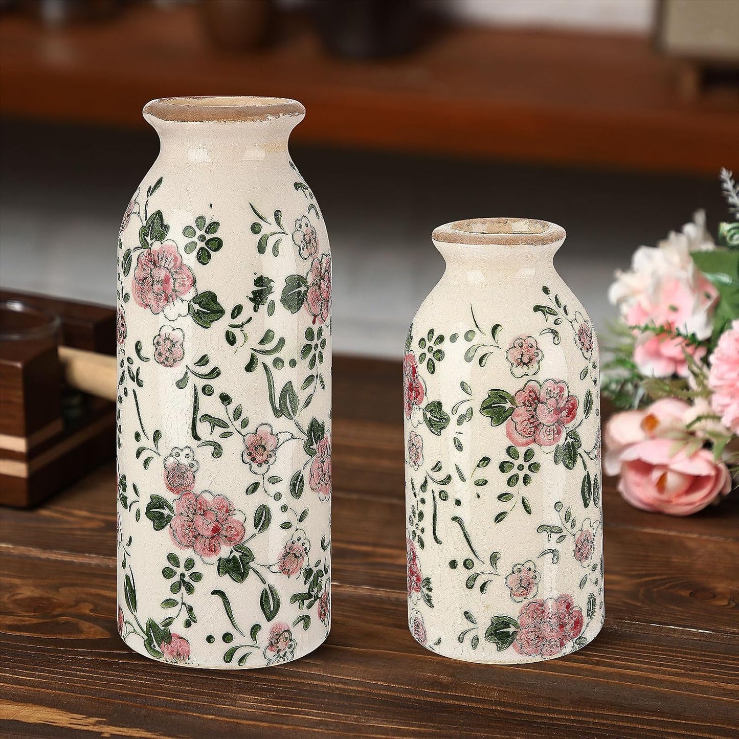 2 Pcs Ceramic Small Vase Rustic Farmhouse Vase Boho Vases Home Decoration for Your Kitchen Bedroom Office Bathroom & Shelf Centerpiece Table Decorative(Simplicity)