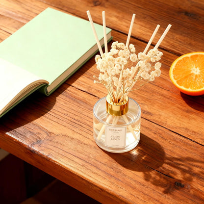 Reed Diffuser Set - 3.38 fl oz Lemon Verbena Premium Scented Oil with Preserved Baby's Breath & Cotton 6 Sticks | Long-Lasting Aromatherapy for Home, Bedroom, Bathroom, Office Home Decor