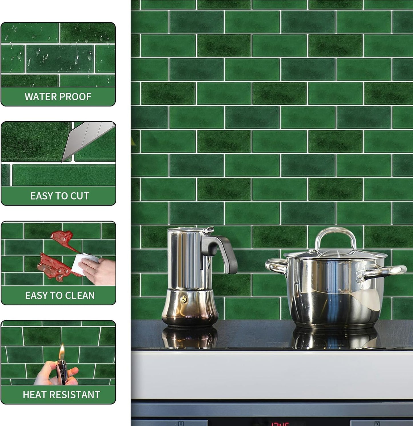 10 Sheets Peel and Stick Backsplash for Kitchen 12"X12" Back Splash Adhesive Subway Wall Tile Flat Vinyl Sticker for Bathroom on Renter Friendly Marble 2-6 (Not 3D Tile)