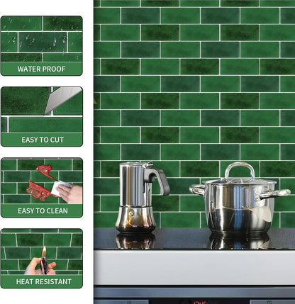 10 Sheets Peel and Stick Backsplash for Kitchen 12"X12" Back Splash Adhesive Subway Wall Tile Flat Vinyl Sticker for Bathroom on Renter Friendly Marble 2-6 (Not 3D Tile)