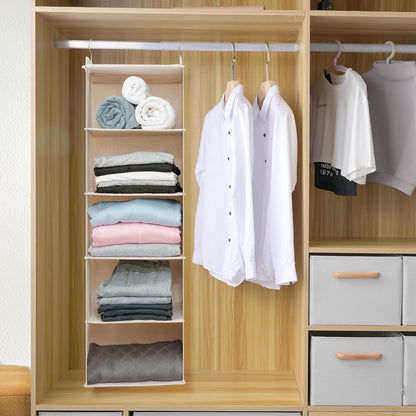 Large Hanging Sweater Organizer for Closet,Collapsible 6-Shelf Hanging Closet Shelves with Drawers, Washable (Grey-6 Shelf)