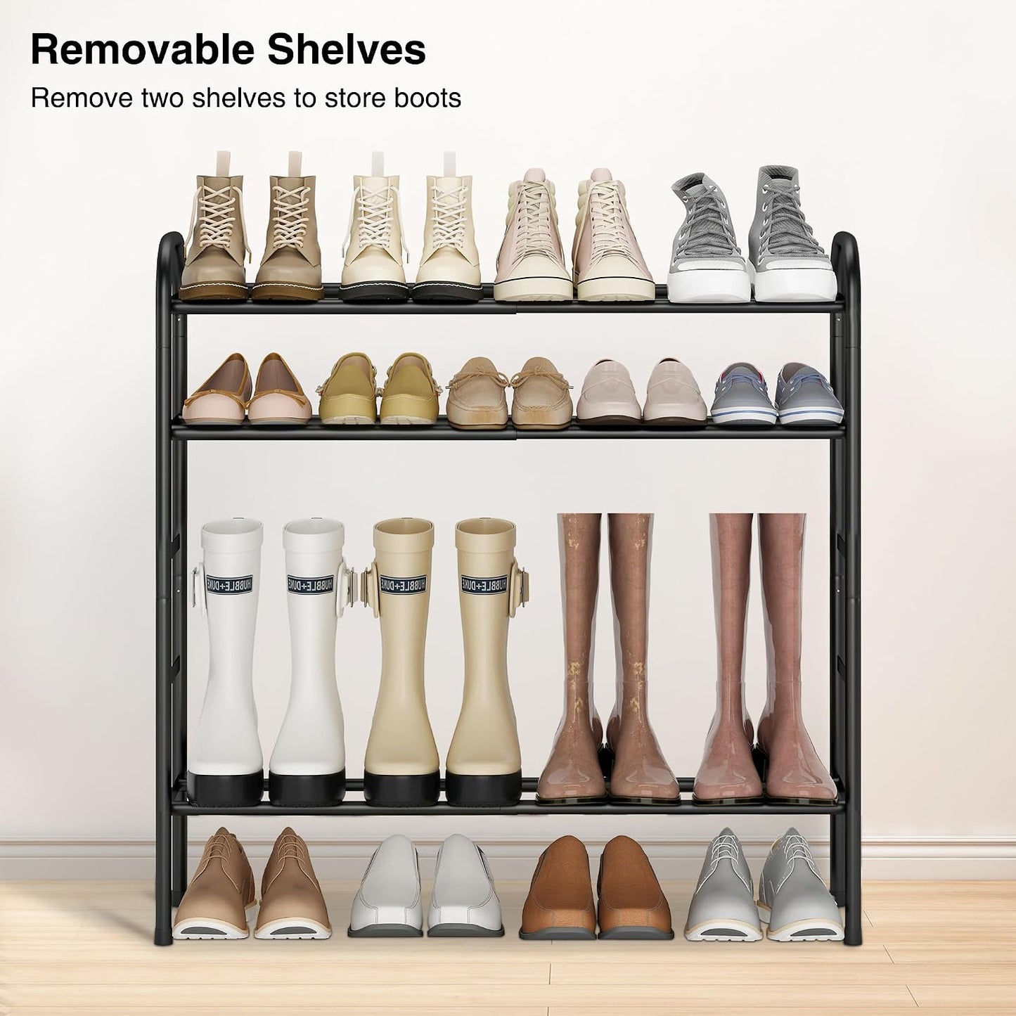 STO STO Expandable Shoe Rack, 3-Tier Metal Small Shoe Rack for Closet, Up to 16 Pairs Adjustable Shoes Racks Storage for Front Door Entrance, Free Standing Shoes Rack Organizer for Entryway, Black