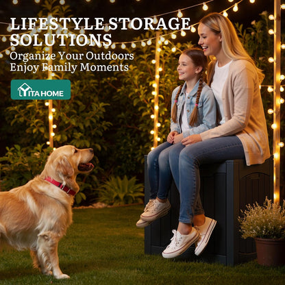 YITAHOME 134 Gallon Large Deck Box | Waterproof Resin Outdoor Storage Box with Lock, Doubles as 2-Person Bench Seating for Patio Furniture Cushions,Garden Tools &