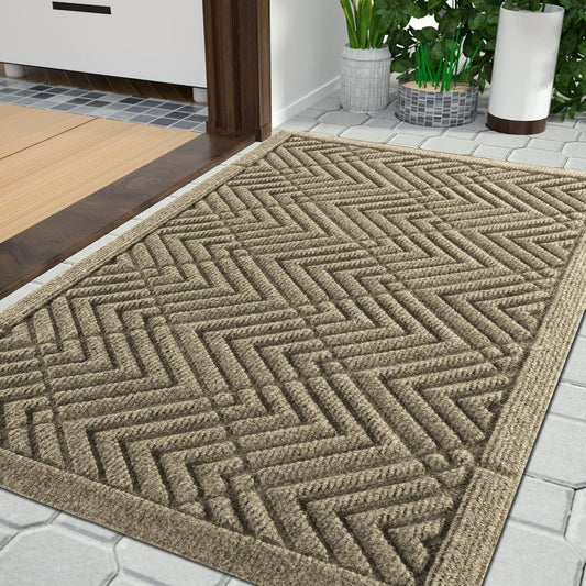 Yimobra Front Door Mat, All-Season Waterproof Outdoor Mat for Entrance with Drainage Holes, Heavy Duty Non-Slip Doormat for Garage Patio Entryway Indoor, 29.5x17, Red