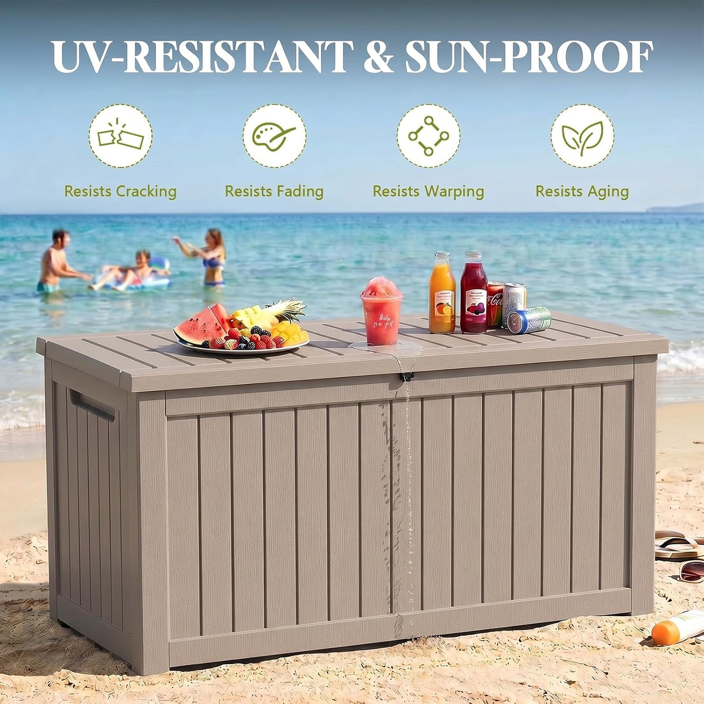 Waterproof Outdoor Storage Box Outside Deck Box Lockable Resin Bench UV Resistant Furniture Cushion Pool Tool Float Bin Patio Garden Porch (Black, 120 Gallon)