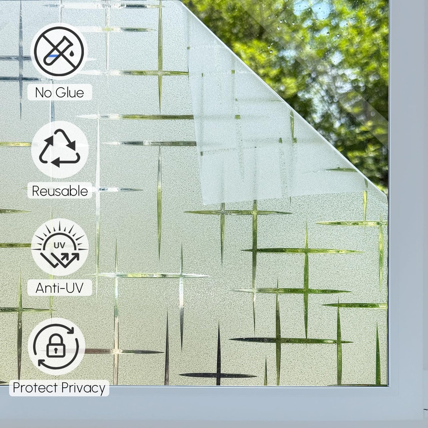 HIDBEA Frosted Window Privacy Film - Non Adhesive Static Cling Glass Stickers Sun UV Blocking Heat Control Door Covering Decals for Home Office, 23.6 x 78.7 Inch