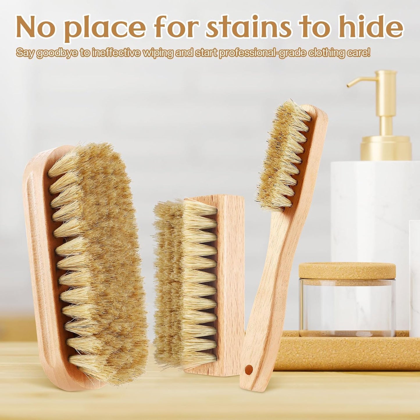 3 Pcs Wood Laundry Stain Brush Stain Remover Brushes with Boar Bristle Small Stain Brush for Clothes for Scrubbing Stains from Furniture Fabric Leather(3 Pcs C)