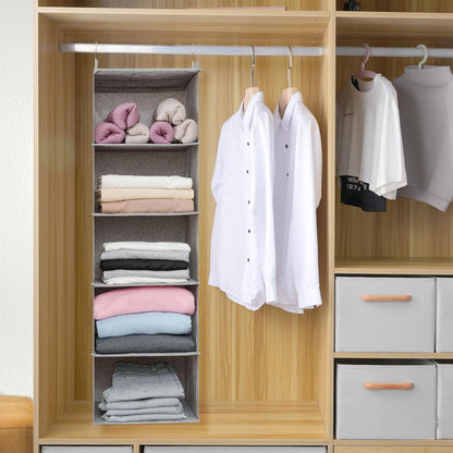Large Hanging Sweater Organizer for Closet,Collapsible 6-Shelf Hanging Closet Shelves with Drawers, Washable (Grey-6 Shelf)