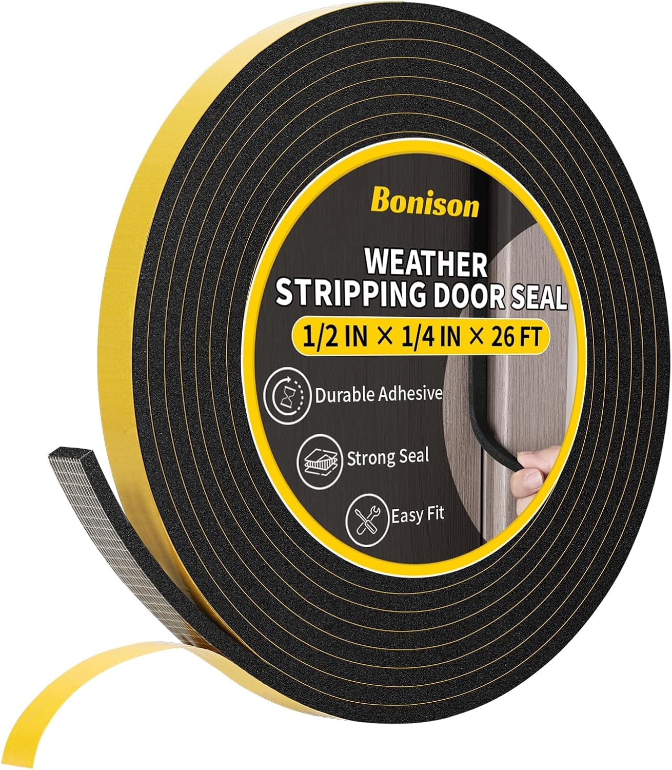 26Ft Weather Stripping Door Seal - 1/2" x 1/4" Door Seal Strip for Door Frame, High Density Foam Insulation Tape, Self Adhesive, Soundproof Gap Filler for Doors, Windows, Sliding & AC Units, White
