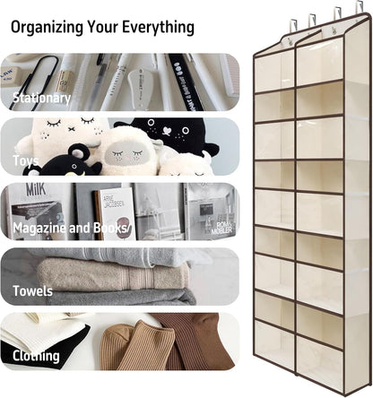 Giraffe Creation Black Over Door Organizer with 10 Large Clear Pockets, Double-Row Hanging Door Storage for Closet, Bathroom, Nursery, Bedroom, Dorm, Toys, Cosmetics, Baby Essentials