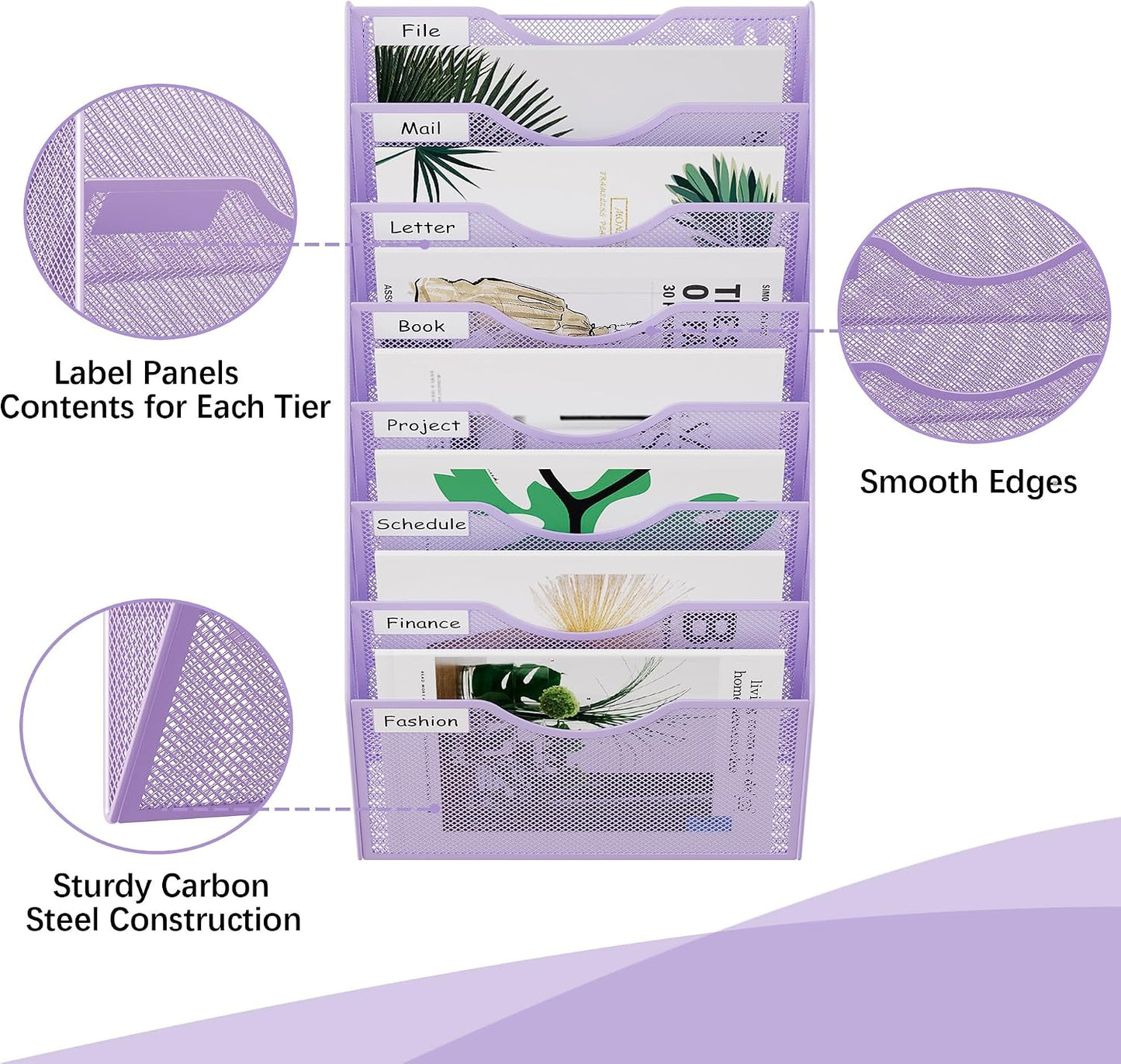 EasyPAG 5 Pocket Mesh Wall File Organizer with Key Hooks, Hanging Paper Folder Holder with Classify Label, Vertical Wall Mount Mail Organizer for Office Home Classroom, Black
