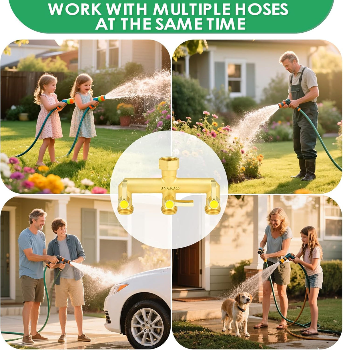Garden Hose Splitter, Brass 3 Way Hose Splitter, 3/4" Water Hose Splitter 3 Way Heavy Duty with Metal Shutoff Valve and Extension Handle, Outdoor Faucet Splitter Water Spigot Splitter Manifold