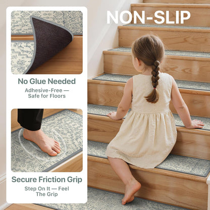 sarben Non Slip Stair Treads for Wooden Steps 15PCS - 8"x30" Indoor Safety Carpet, Edging Mats with TPE Adhesive Backing, Pet and Elderly Friendly Stair Rugs (Taupe) - Colors B